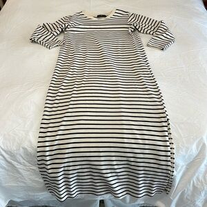 Navy and white long sleeved midi dress